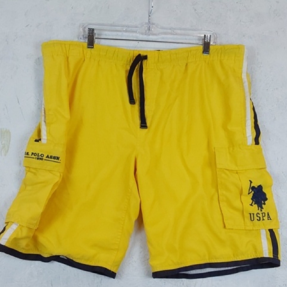Yellow US Polo Assn Mens Cargo Swim Shorts Preppy Beach Vacation Sz.XL